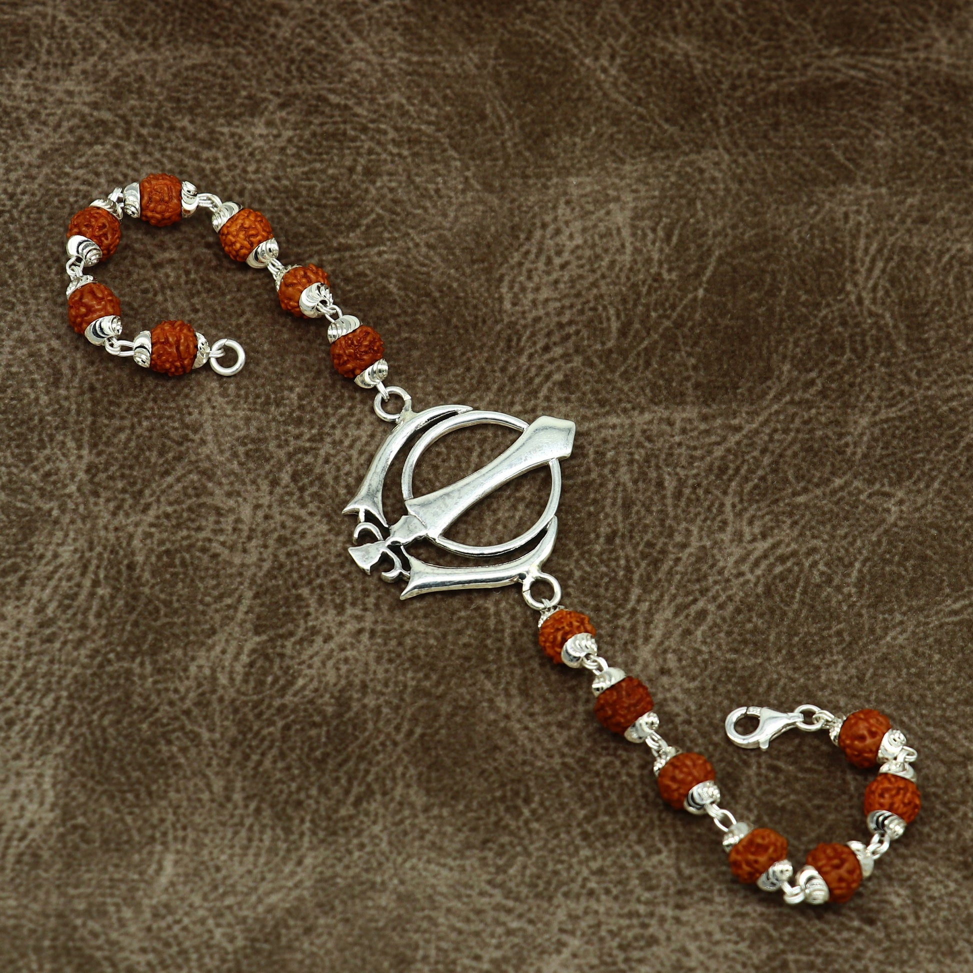 8.5 inches long handmade solid 925 sterling silver khalsa design tulsi beaded Rakhi Bracelet, special personalized Rakshabandhan gift rk14 - TRIBAL ORNAMENTS