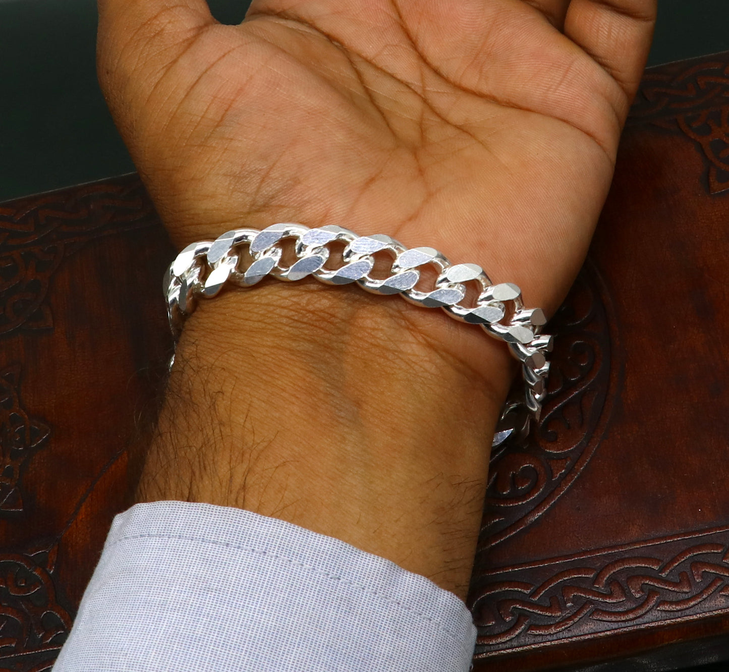 8.5 inches solid 925 Sterling silver customized Indian made plain curb link men's bracelet gorgeous designer jewelry for men's nsbr283 - TRIBAL ORNAMENTS