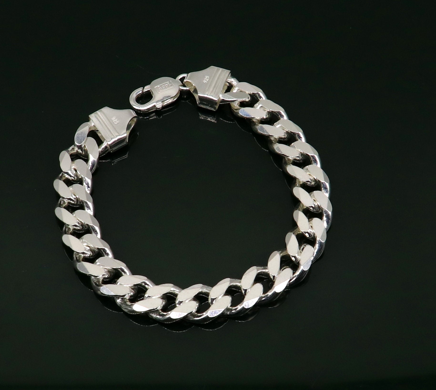 8.5 inches solid 925 Sterling silver customized Indian made plain curb link men's bracelet gorgeous designer jewelry for men's nsbr283 - TRIBAL ORNAMENTS