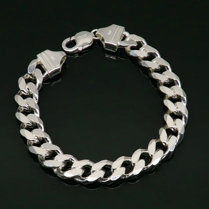 Solid 925 Sterling silver men's curb link bracelet by TRIBAL ORNAMENTS, customized plain designer jewelry for men.