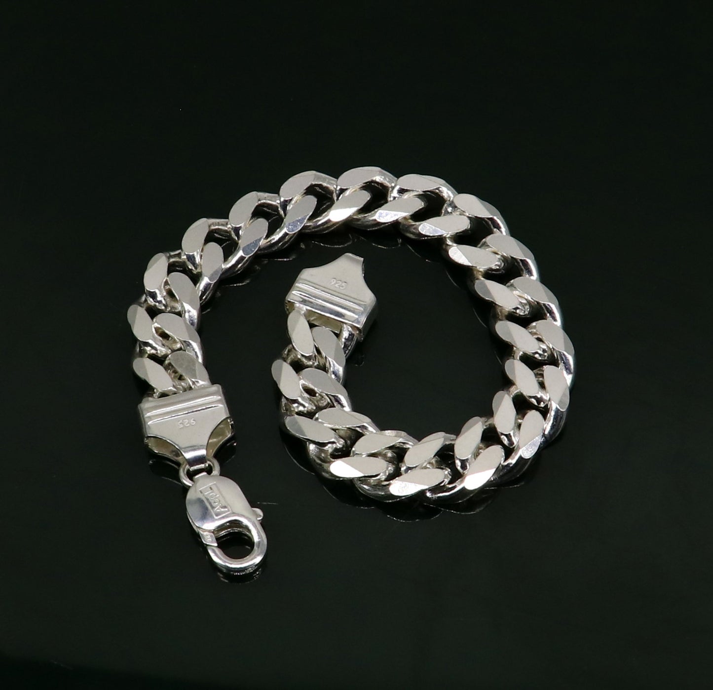 8.5 inches solid 925 Sterling silver customized Indian made plain curb link men's bracelet gorgeous designer jewelry for men's nsbr283 - TRIBAL ORNAMENTS