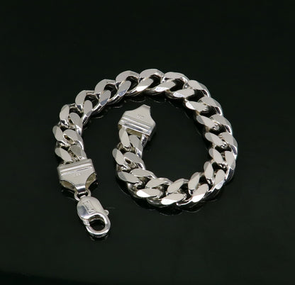 Solid 925 sterling silver men's curb link bracelet by TRIBAL ORNAMENTS, customized, plain design, Indian-made designer jewelry.