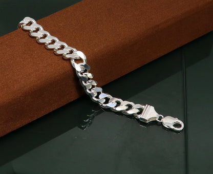 Solid 925 sterling silver men's curb link bracelet by TRIBAL ORNAMENTS, customized Indian-made designer jewelry, 8.5 inches long.