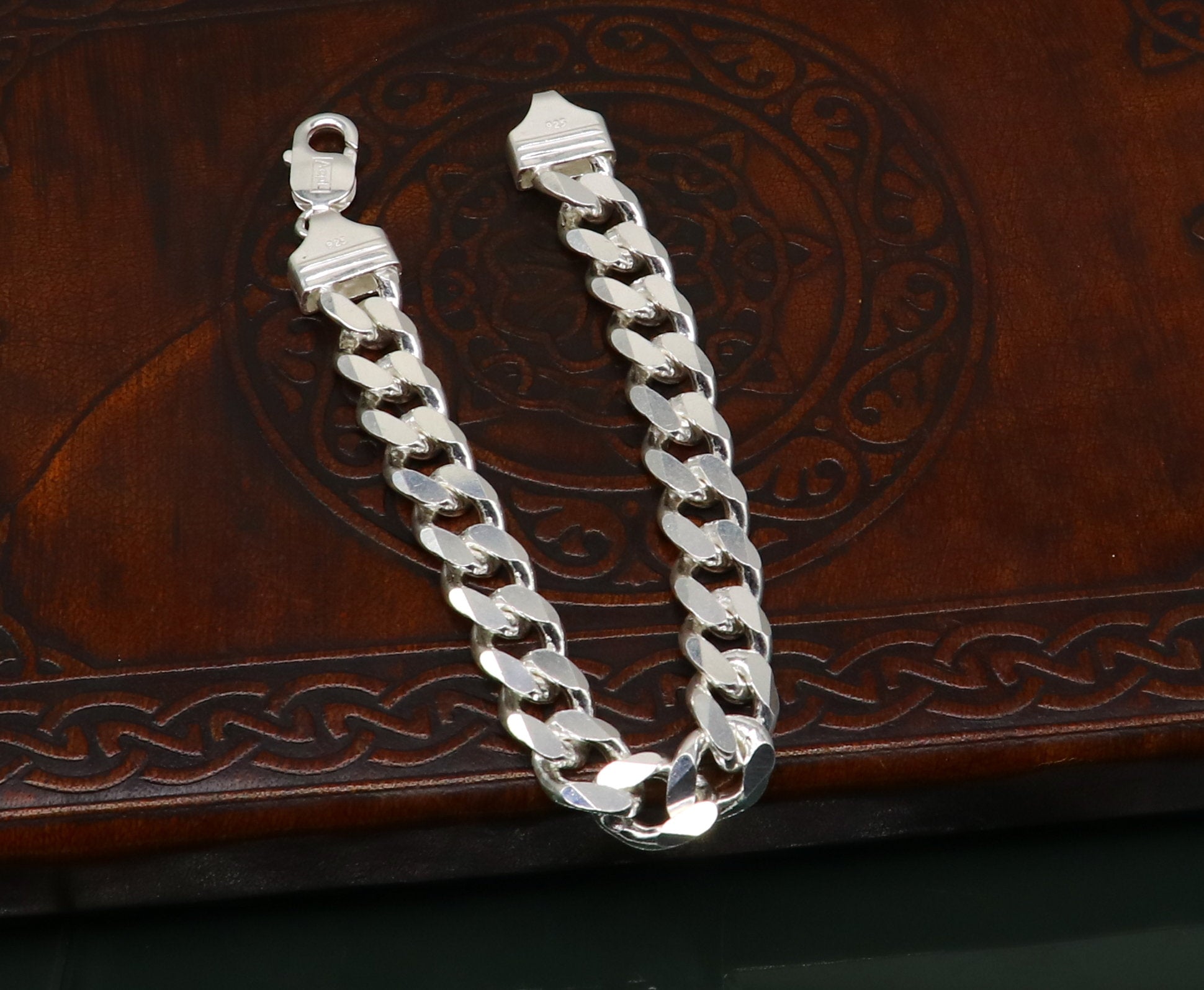 8.5 inches solid 925 Sterling silver customized Indian made plain curb link men's bracelet gorgeous designer jewelry for men's nsbr283 - TRIBAL ORNAMENTS