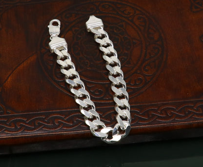 Solid 925 sterling silver men's curb link bracelet by TRIBAL ORNAMENTS, customized Indian-made designer jewelry.