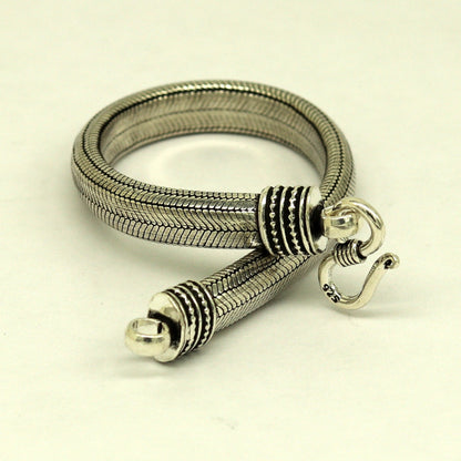 8.5" solid 925 sterling silver handmade snake chain heavy customized D shape half round design bracelet, personalized gifting jewelry sbr202 - TRIBAL ORNAMENTS