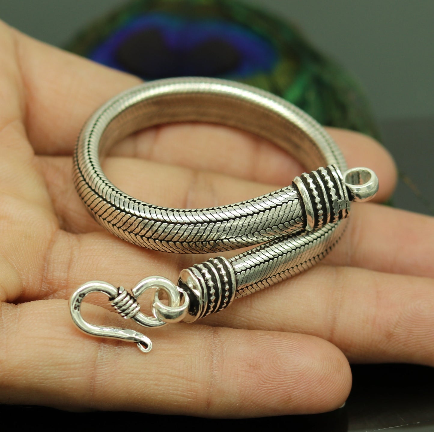 8.5" solid 925 sterling silver handmade snake chain heavy customized D shape half round design bracelet, personalized gifting jewelry sbr202 - TRIBAL ORNAMENTS