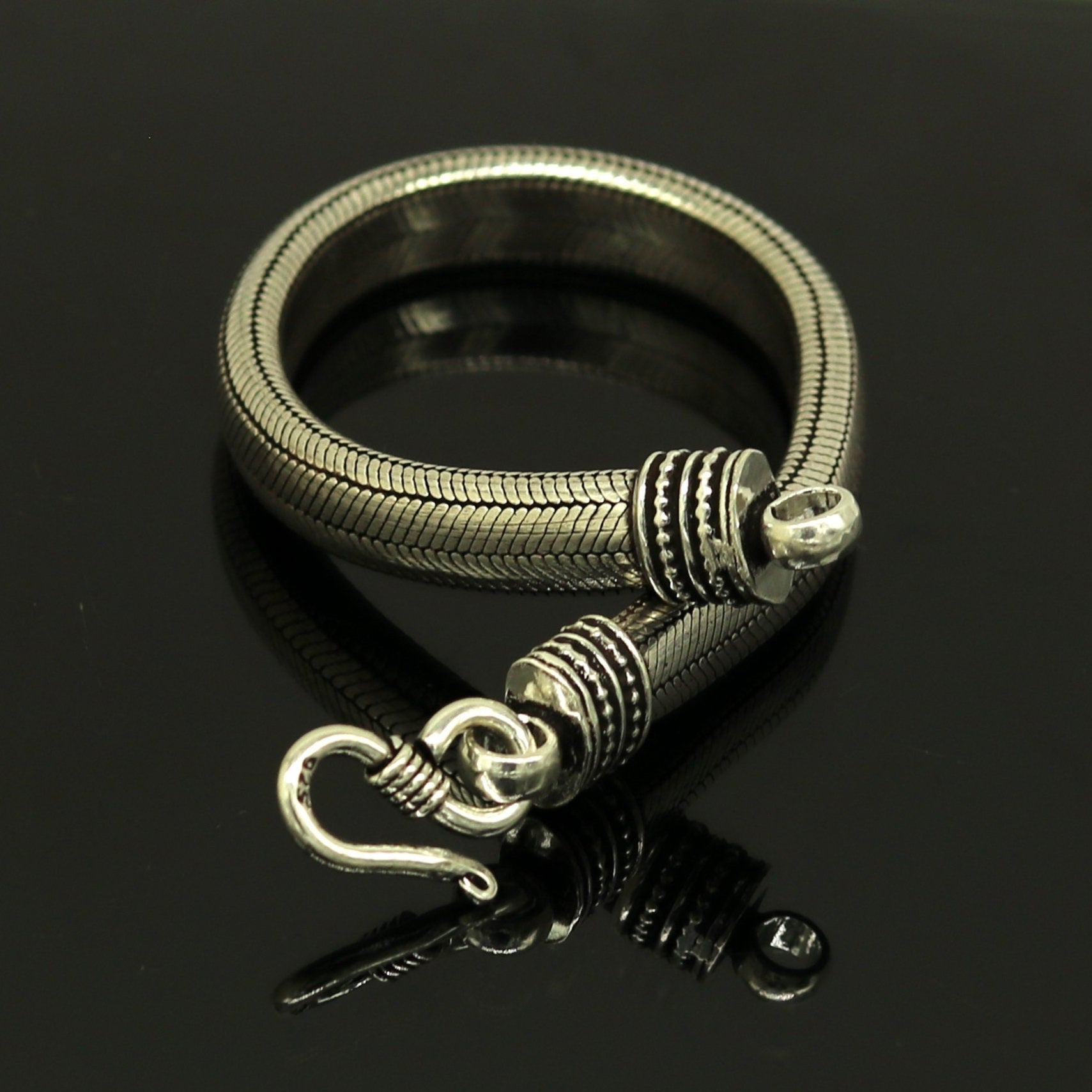 8.5" solid 925 sterling silver handmade snake chain heavy customized D shape half round design bracelet, personalized gifting jewelry sbr202 - TRIBAL ORNAMENTS