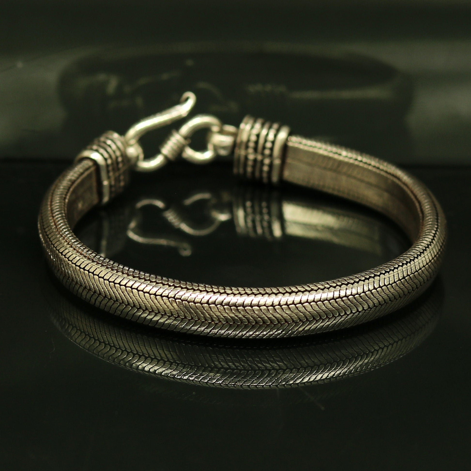 8.5" solid 925 sterling silver handmade snake chain heavy customized D shape half round design bracelet, personalized gifting jewelry sbr202 - TRIBAL ORNAMENTS