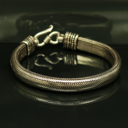 8.5" solid 925 sterling silver handmade snake chain heavy customized D shape half round design bracelet, personalized gifting jewelry sbr202 - TRIBAL ORNAMENTS