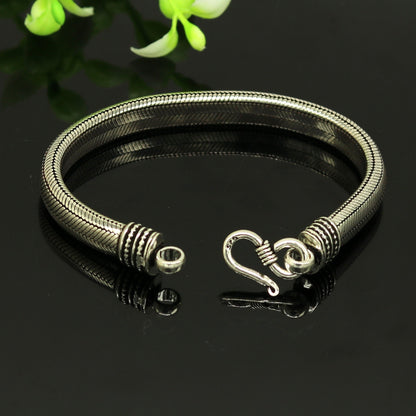 8.5" solid 925 sterling silver handmade snake chain heavy customized D shape half round design bracelet, personalized gifting jewelry sbr202 - TRIBAL ORNAMENTS