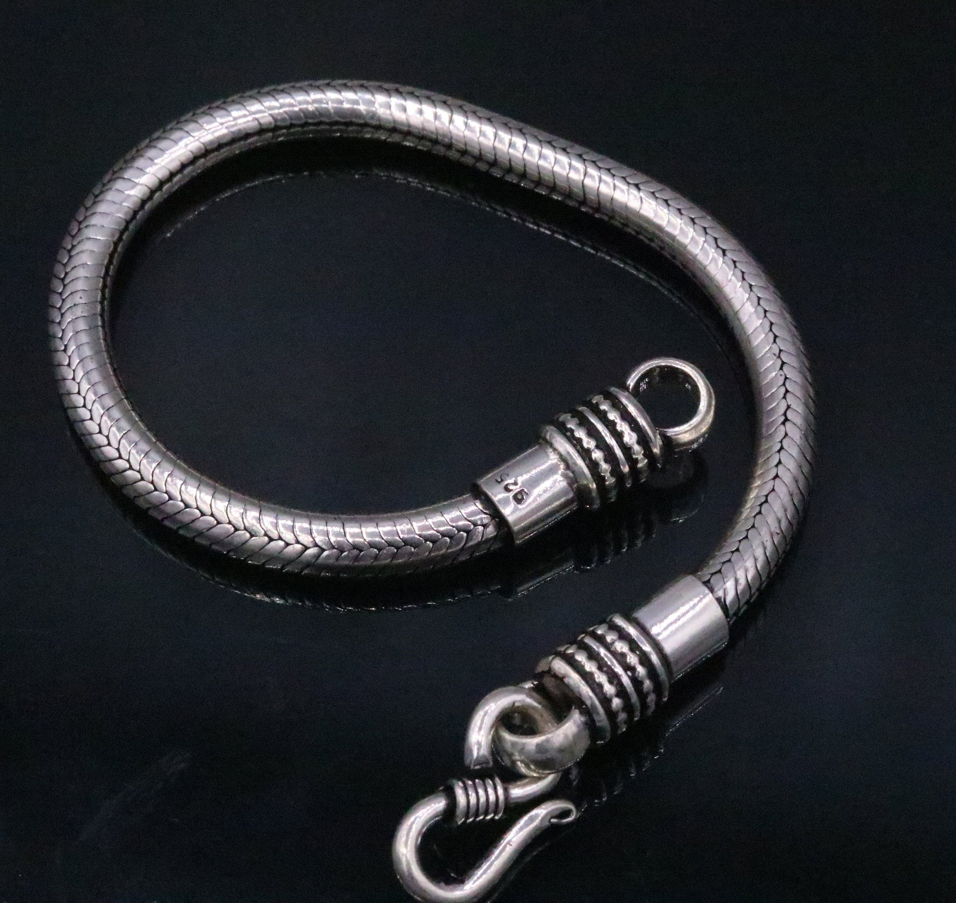8.5-inch vintage design sterling silver snake chain unisex bracelet from Rajasthan, handmade tribal jewelry by TRIBAL ORNAMENTS.