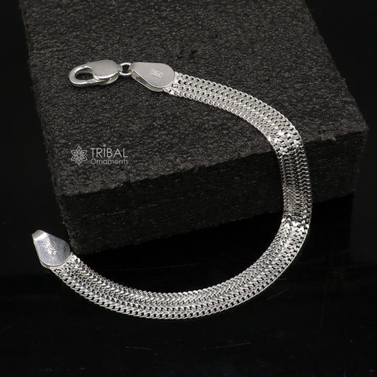 9mm Vintage design pure 925 sterling silver handmade amazing wheat chain flexible unisex bracelet jewelry from Rajasthan india sbr722 - TRIBAL ORNAMENTS