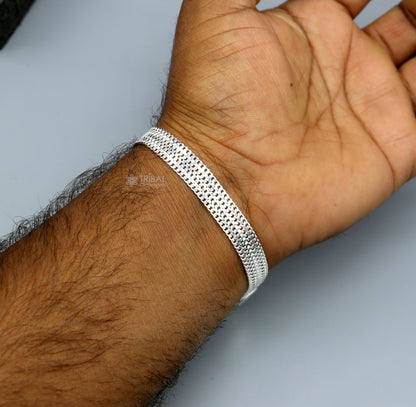 8.5-inch vintage-style sterling silver wheat chain bracelet, handmade unisex jewelry from Rajasthan India by TRIBAL ORNAMENTS.