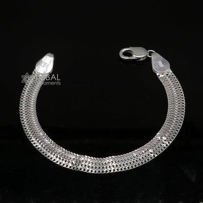 Vintage 8.5-inch sterling silver wheat chain bracelet from Rajasthan, handmade unisex jewelry by Tribal Ornaments.