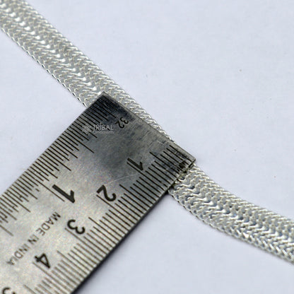 Vintage 8.5-inch handmade sterling silver wheat chain bracelet from Rajasthan, India, featuring a flexible unisex design.