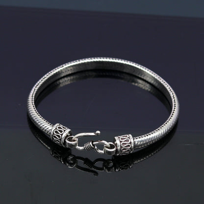 8" 6 mm  925 sterling silver handmade vintage design snake chain style half round D shape bracelet, customized stylish  unisex gift nsbr207 - TRIBAL ORNAMENTS