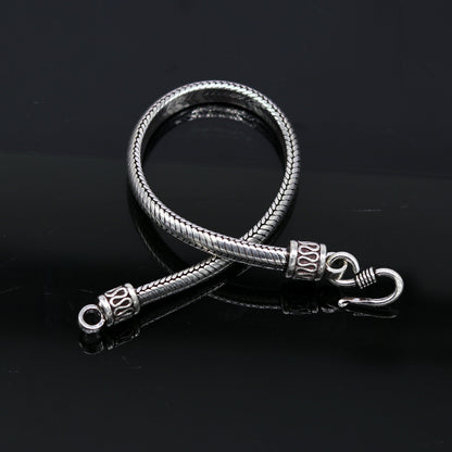 8" 6 mm  925 sterling silver handmade vintage design snake chain style half round D shape bracelet, customized stylish  unisex gift nsbr207 - TRIBAL ORNAMENTS