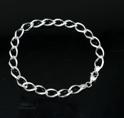 8-inch girl’s bracelet in sterling silver by TRIBAL ORNAMENTS, handmade stylish solid chain jewelry for gifting or daily wear.