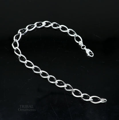 Elegant 8-inch girl's bracelet in 925 sterling silver with a handmade fancy solid chain, stylish jewelry by TRIBAL ORNAMENTS.