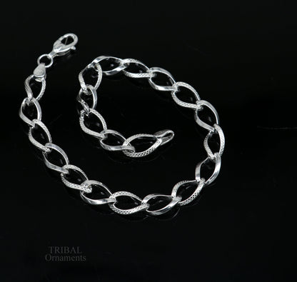 8-inch girl's sterling silver bracelet by TRIBAL ORNAMENTS, handmade stylish solid chain jewelry for gifting or elegant wear.