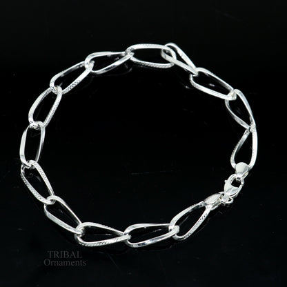 Elegant 925 sterling silver stylish solid chain bracelet by TRIBAL ORNAMENTS, featuring intricate handmade design for gifting or everyday wear.