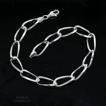 Elegant 925 sterling silver chain bracelet by TRIBAL ORNAMENTS, featuring a stylish solid link design, perfect for gifting and jewelry.