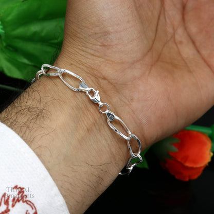 Elegant 925 sterling silver chain bracelet by Tribal Ornaments, featuring a stylish, handmade, solid design perfect for gifting.