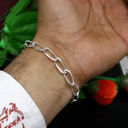 Sterling silver stylish chain bracelet by TRIBAL ORNAMENTS featuring handmade elegant jewelry design and solid links.
