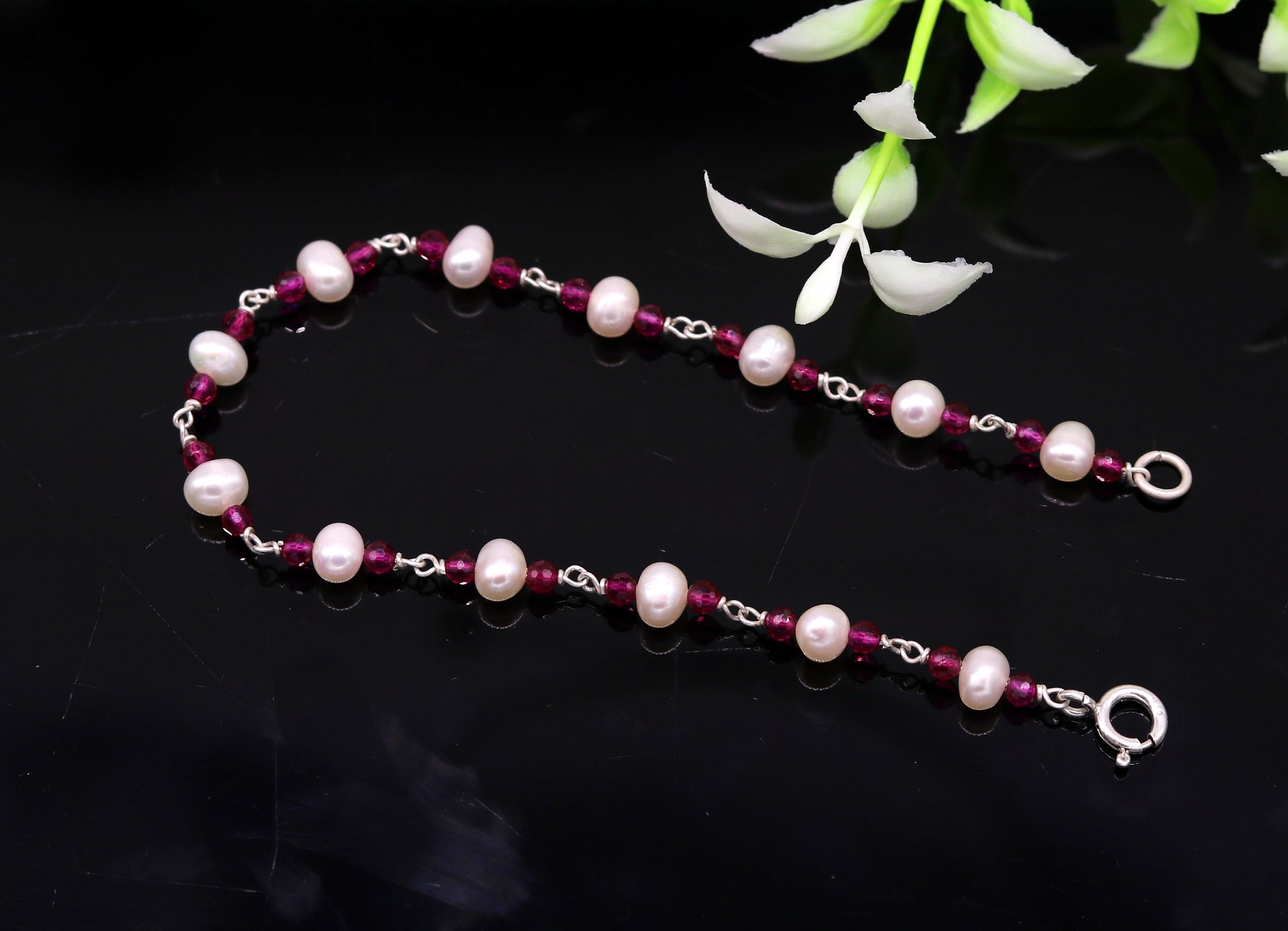 8" inches 925 sterling silver handmade customized beaded bracelet, excellent natural pearl unisex bracelet gifting jewelry for gir's nsbr187 - TRIBAL ORNAMENTS