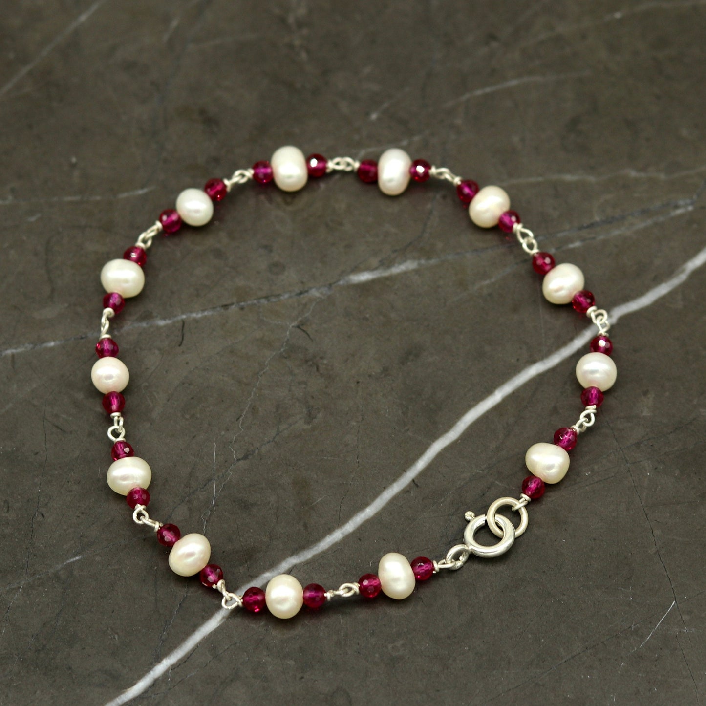 8" inches 925 sterling silver handmade customized beaded bracelet, excellent natural pearl unisex bracelet gifting jewelry for gir's nsbr187 - TRIBAL ORNAMENTS