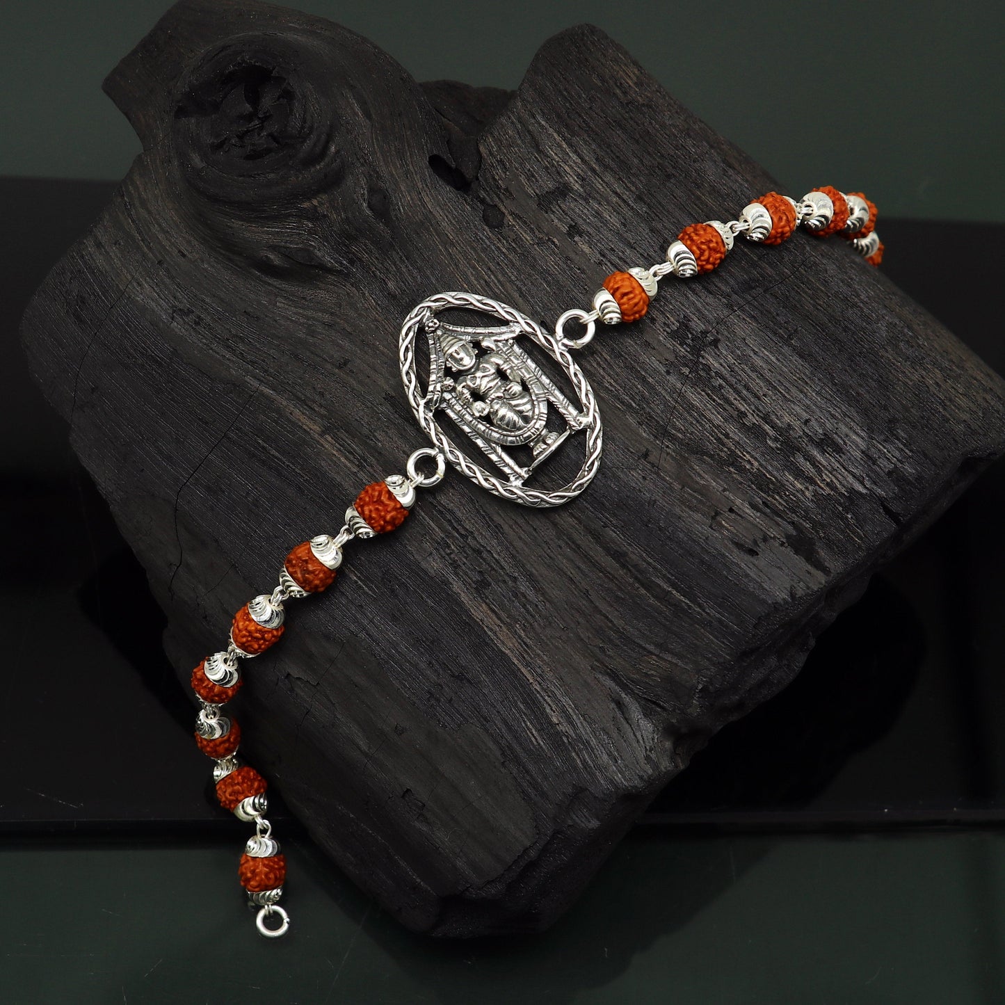 8" inches long handmade solid 925 sterling silver custom Tirupati Balaji design Rakhi Bracelet, special personalized Rakshabandhan gift rk10 - TRIBAL ORNAMENTS