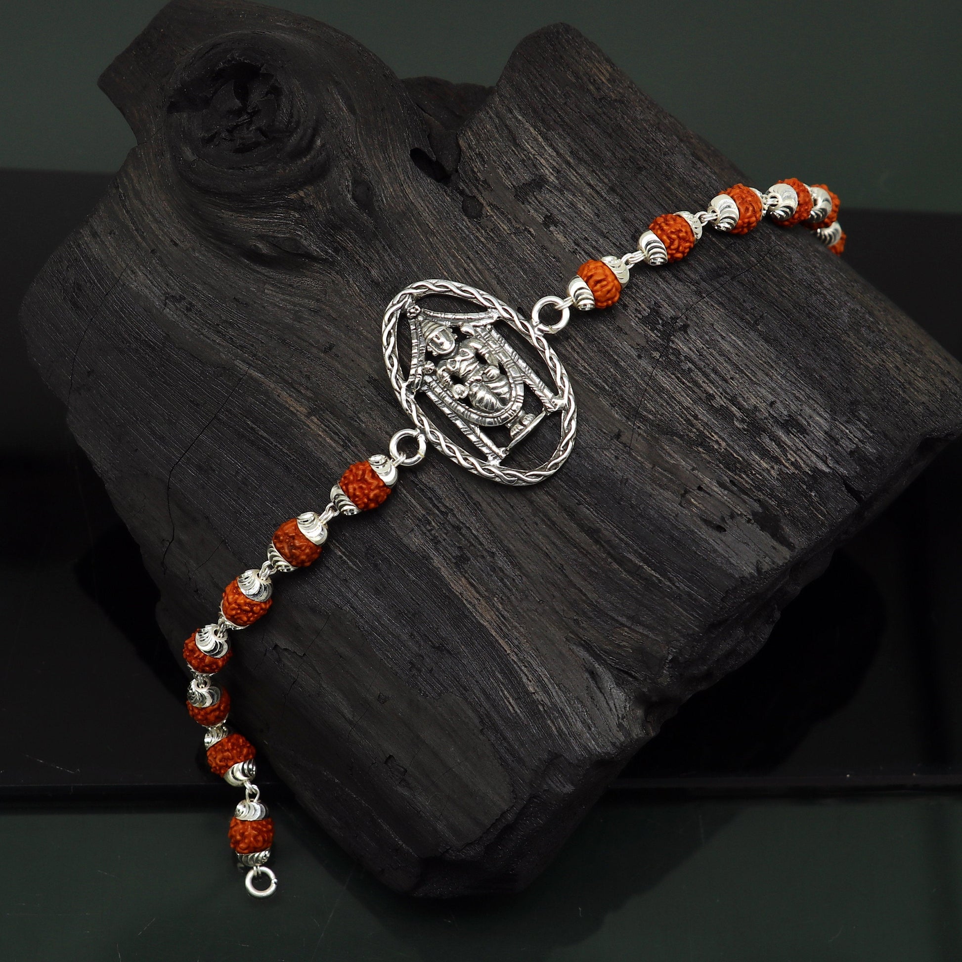 8" inches long handmade solid 925 sterling silver custom Tirupati Balaji design Rakhi Bracelet, special personalized Rakshabandhan gift rk10 - TRIBAL ORNAMENTS