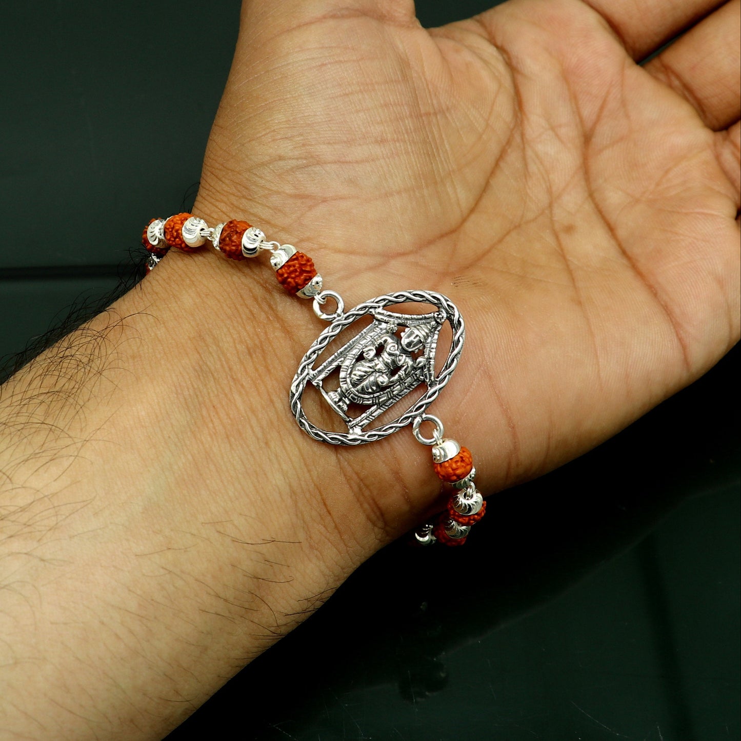 8" inches long handmade solid 925 sterling silver custom Tirupati Balaji design Rakhi Bracelet, special personalized Rakshabandhan gift rk10 - TRIBAL ORNAMENTS