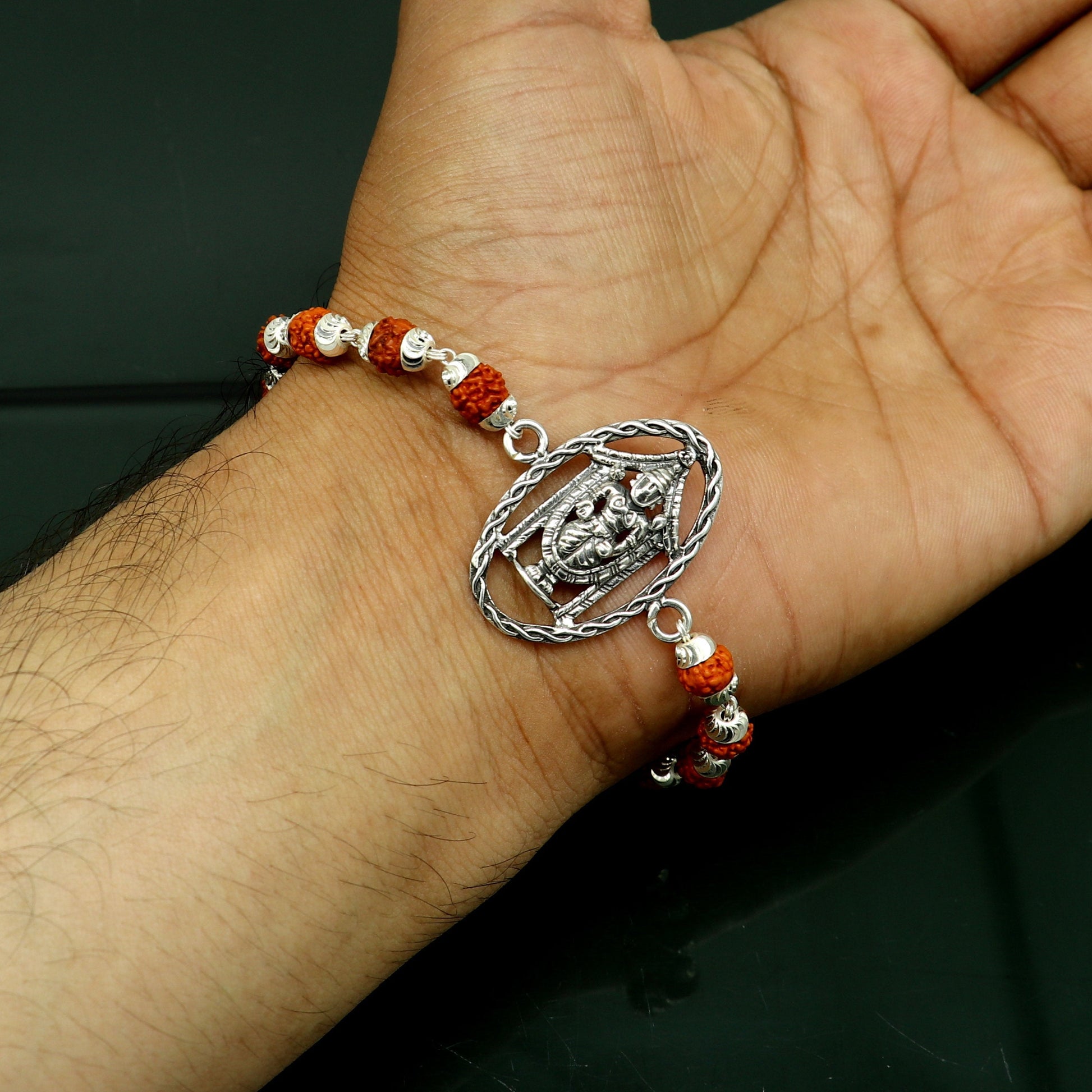 8" inches long handmade solid 925 sterling silver custom Tirupati Balaji design Rakhi Bracelet, special personalized Rakshabandhan gift rk10 - TRIBAL ORNAMENTS