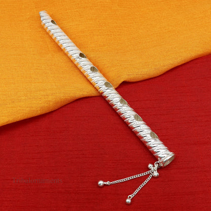 8" long handmade sterling silver hindu god Lord Krishna flute, stunning divine krishna gifting silver accessories, puja utensils su392 - TRIBAL ORNAMENTS
