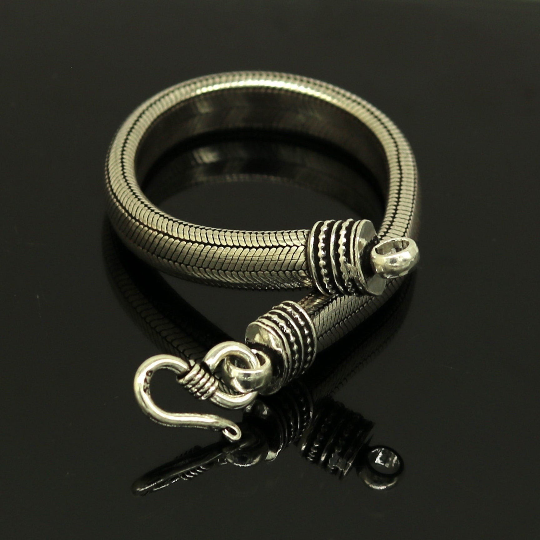 8" solid 925 sterling silver handmade snake chain heavy customized D shape half round design bracelet, personalized gifting jewelry sbr203 - TRIBAL ORNAMENTS