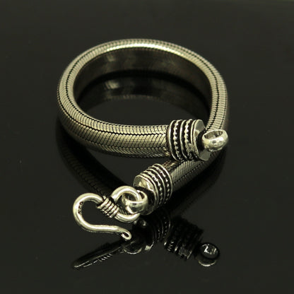 Sterling silver snake chain bracelet with D shape half-round design, handmade and personalized jewelry by Tribal Ornaments.