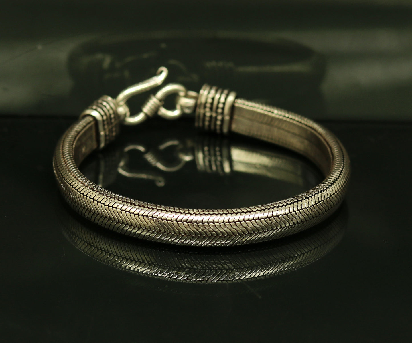 8" solid 925 sterling silver handmade snake chain heavy customized D shape half round design bracelet, personalized gifting jewelry sbr203 - TRIBAL ORNAMENTS