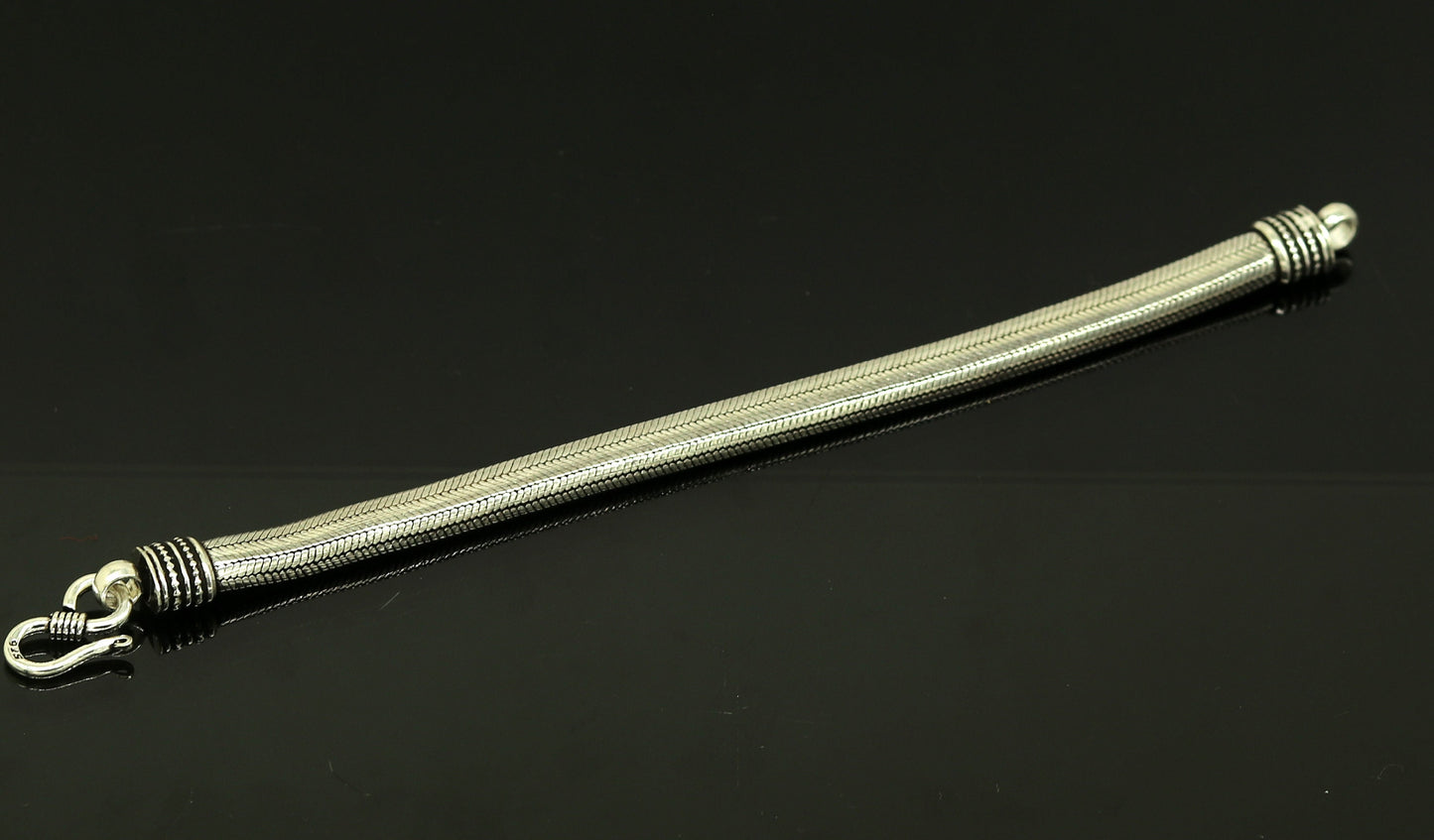 8" solid 925 sterling silver handmade snake chain heavy customized D shape half round design bracelet, personalized gifting jewelry sbr203 - TRIBAL ORNAMENTS