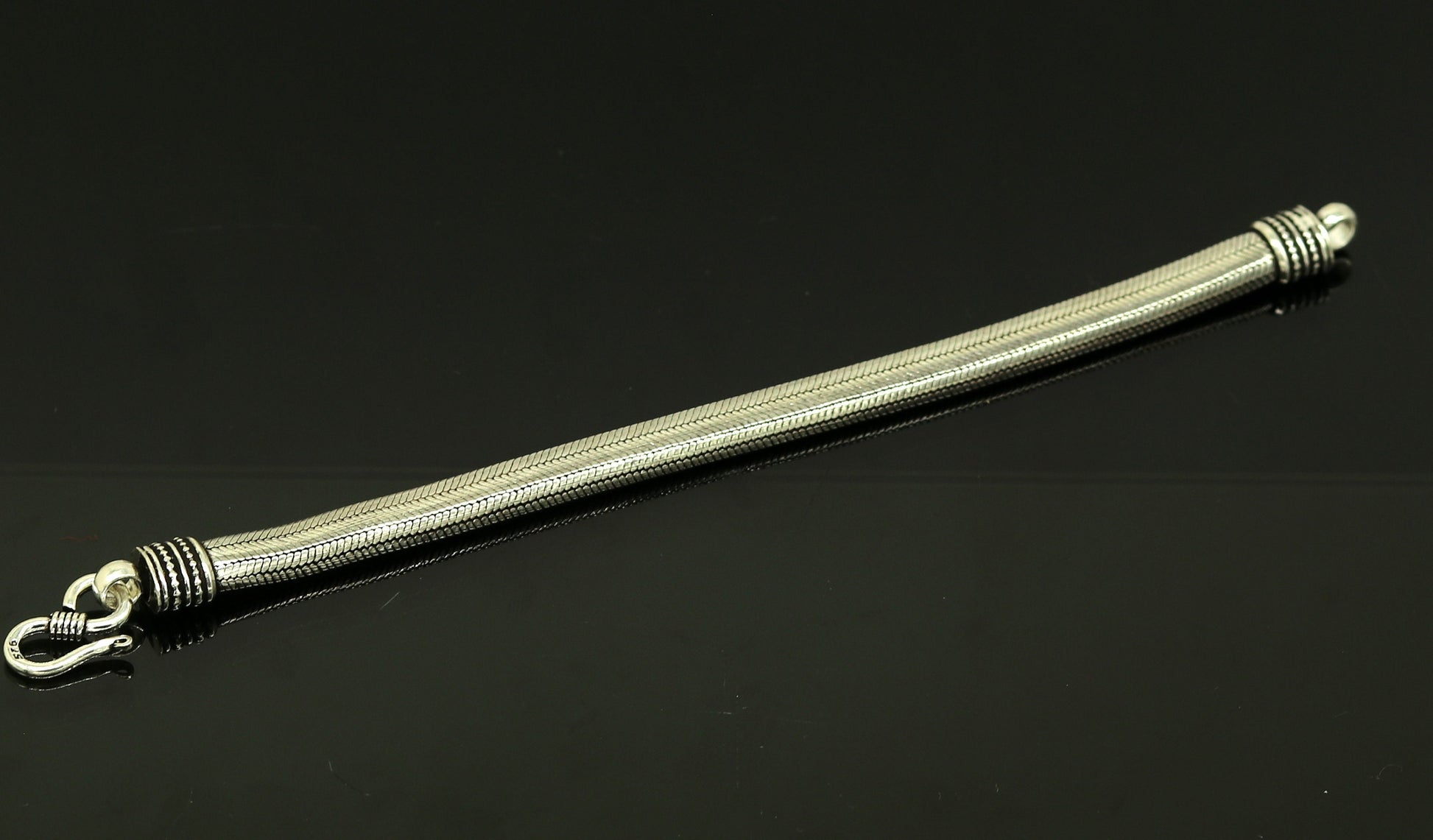 8" solid 925 sterling silver handmade snake chain heavy customized D shape half round design bracelet, personalized gifting jewelry sbr203 - TRIBAL ORNAMENTS