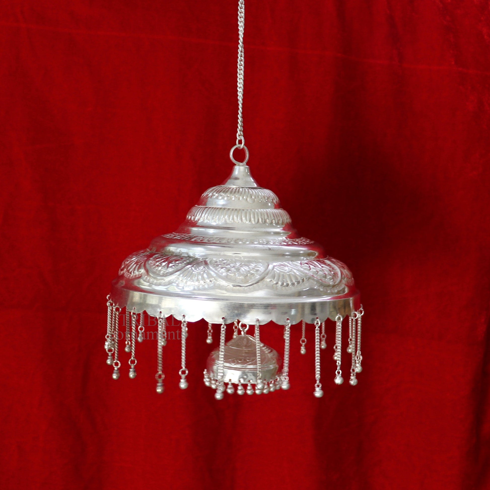 8" wide Vintage style sterling Silver double steps chattar or chhatra, silver umbrella temple article temple decorative utensils su666 - TRIBAL ORNAMENTS