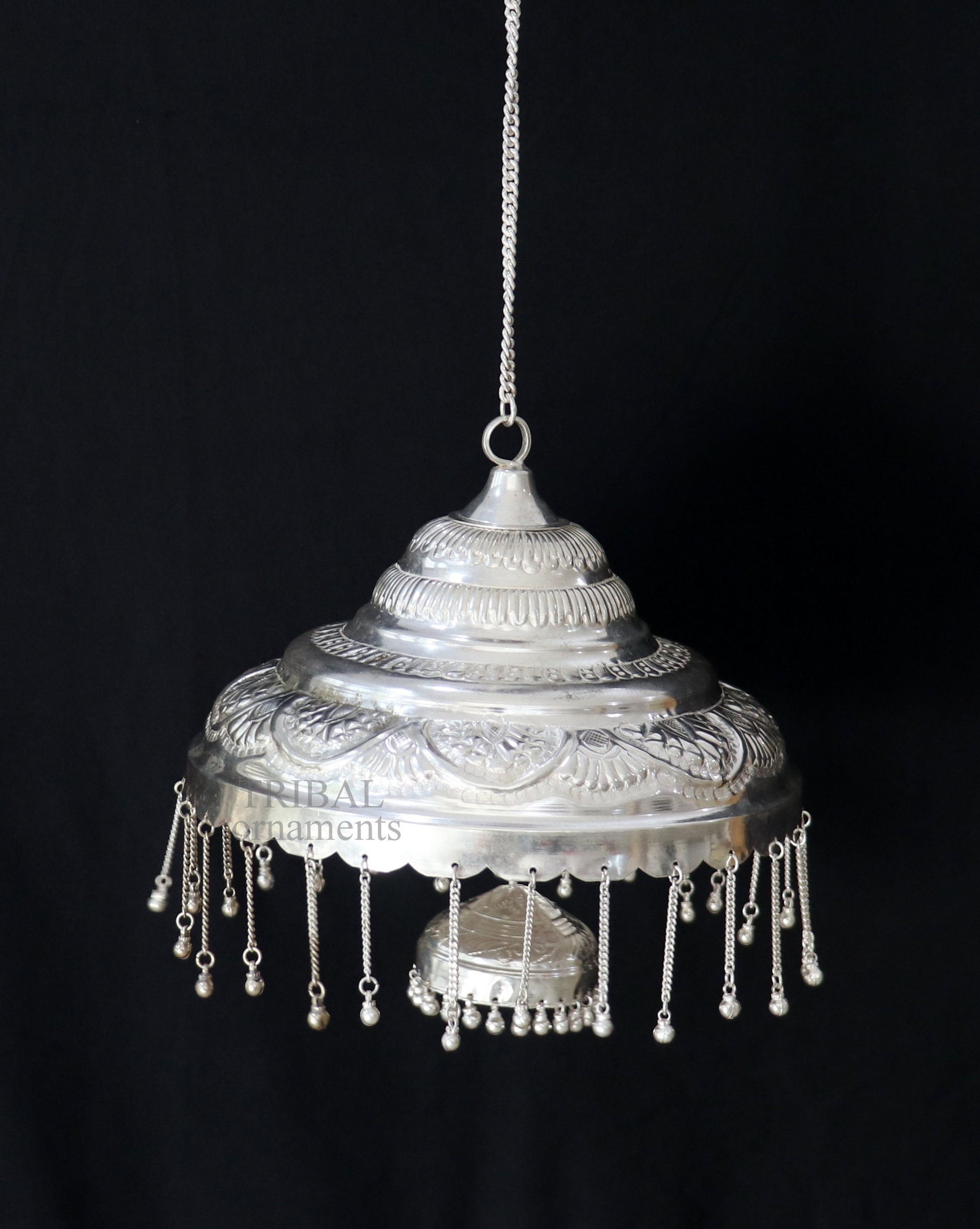 8" wide Vintage style sterling Silver double steps chattar or chhatra, silver umbrella temple article temple decorative utensils su666 - TRIBAL ORNAMENTS