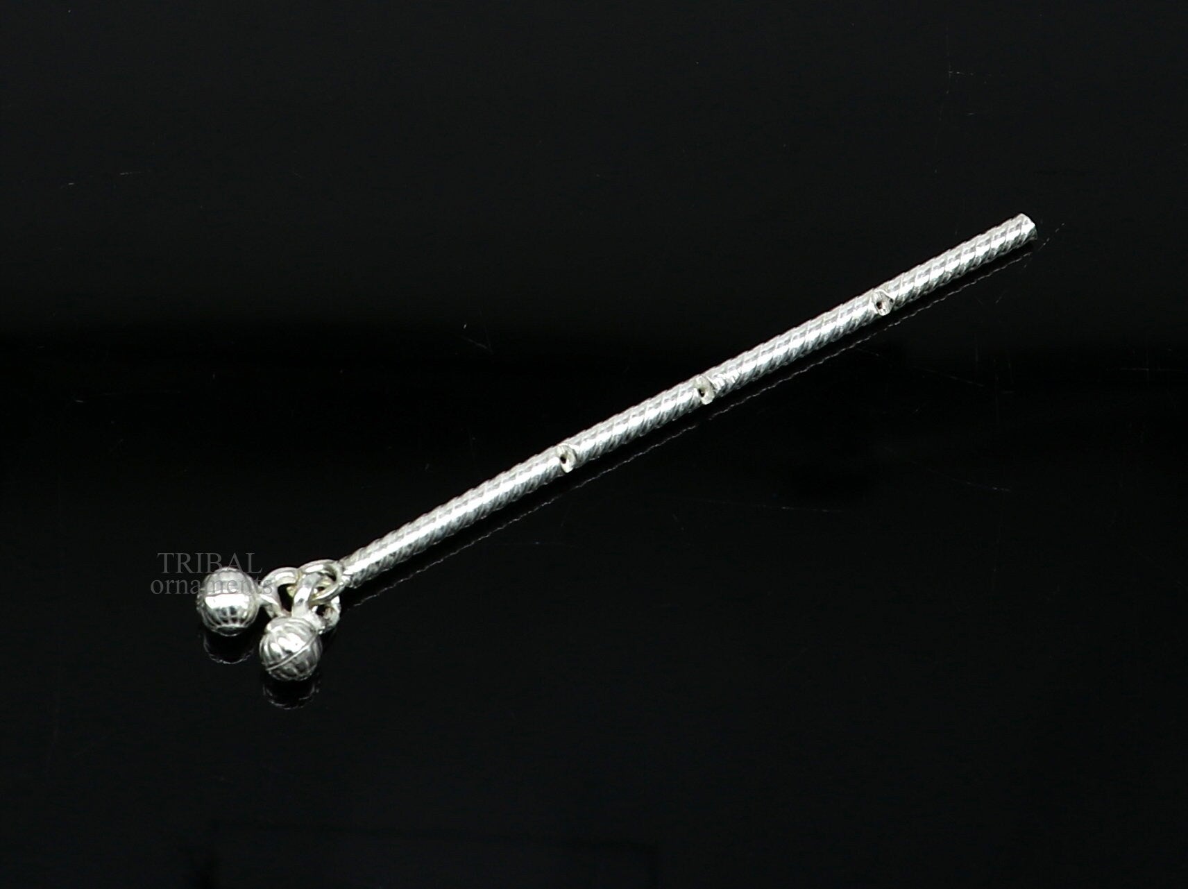 8cm Amazing design Solid sterling silver handmade idol krishna flute, silver bansuri, laddu gopala flute,little krishna flute puja art su657 - TRIBAL ORNAMENTS