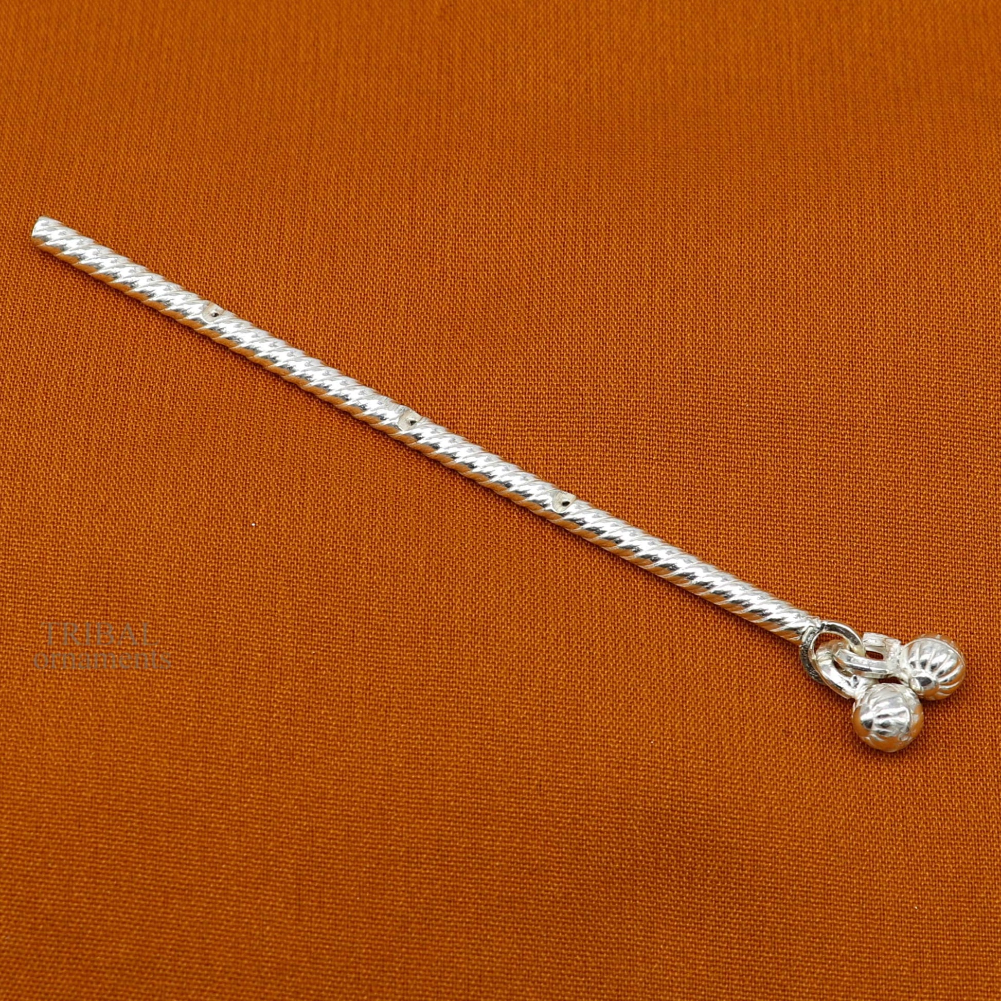 8cm Amazing design Solid sterling silver handmade idol krishna flute, silver bansuri, laddu gopala flute,little krishna flute puja art su657 - TRIBAL ORNAMENTS