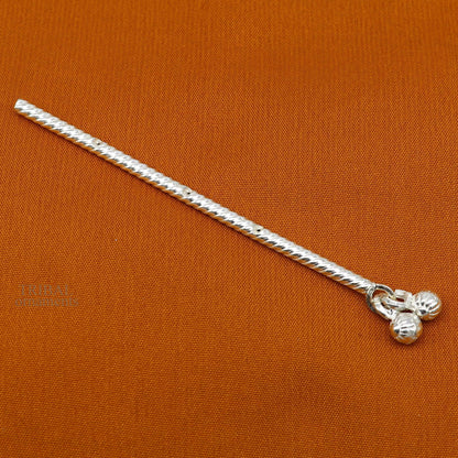 8cm Amazing design Solid sterling silver handmade idol krishna flute, silver bansuri, laddu gopala flute,little krishna flute puja art su657 - TRIBAL ORNAMENTS