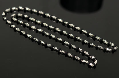 Sterling silver handmade wooden beads black basil rosary necklace with silver chain, unisex tulsi mala jewelry by Tribal Ornaments.