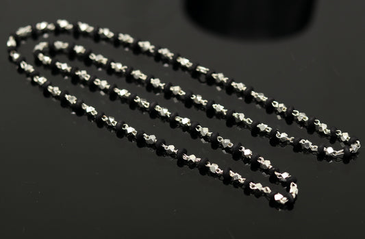 24" Sterling silver handmade wooden beads black basil rosary silver chain necklace unisex jewelry , tulsi mala customized necklace ch82 - TRIBAL ORNAMENTS