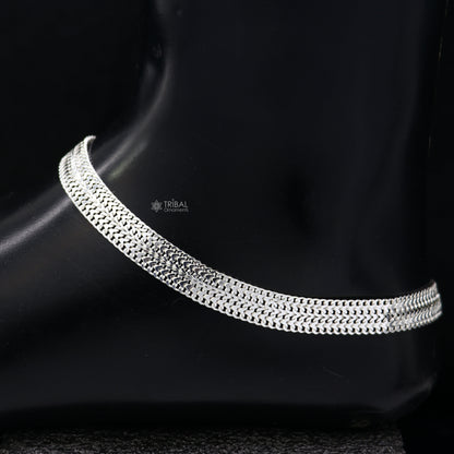 Handmade 8mm 10.5-inch sterling silver wheat chain ankle bracelet with intricate design, perfect for belly dance or stylish anklets.