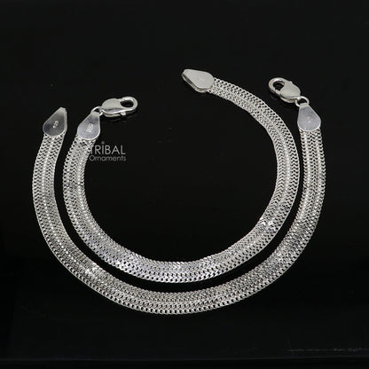 Sterling silver 8mm wheat chain ankle bracelet with handcrafted design, ideal for belly dance jewelry and customized gift anklets.
